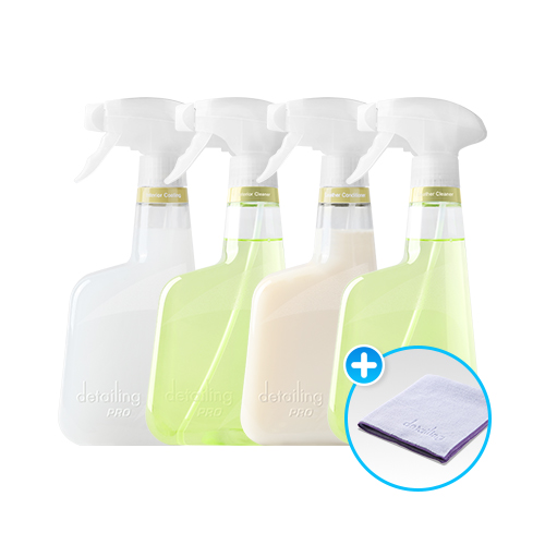 [버핑타월 증정] 디테일링프로 ECO 차량용/가정용 실내세정 4종 세트(가죽세정제/보호제, 실내세정제/보호제)